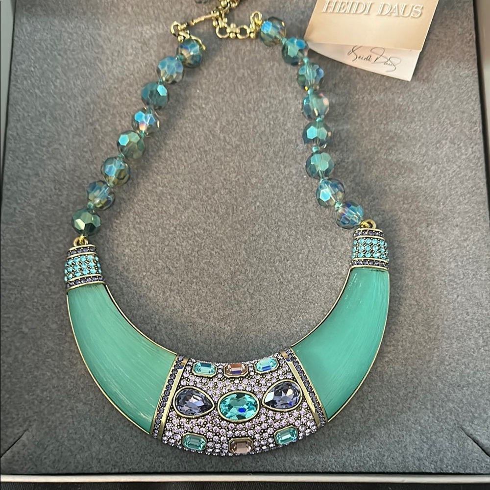 Heidi Daus turquoise and Gold Necklace with Ornate Detailing